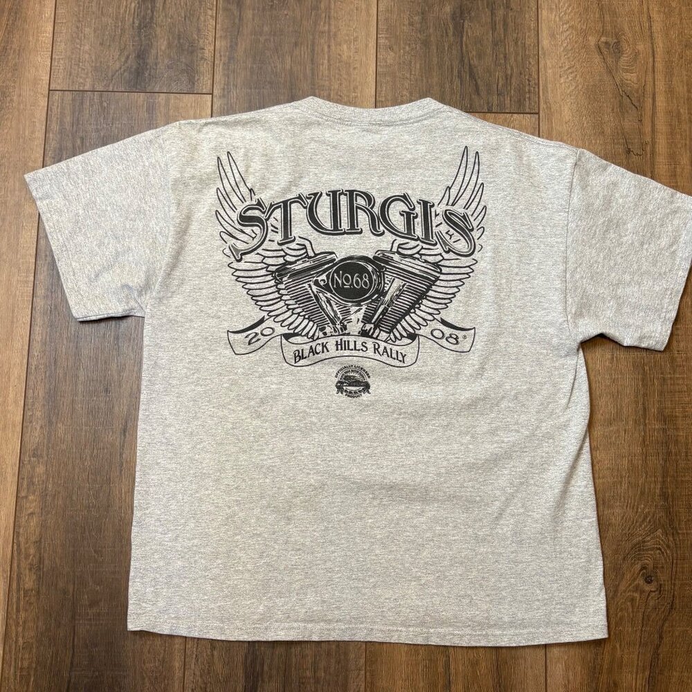 Sturgis 68th Annual Black Hills Rally 2008 T-Shirt XL Gray‎ Motorcycle  Flag - Picture 3 of 6
